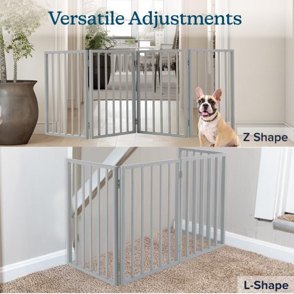 Pet Gate - 4-Panel Indoor Foldable Dog Fence for Stairs, Hallways or Doorways - 72x24-Inch Retractable Wood Freestanding Dog Gates (White)