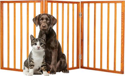Pet Gate - 4-Panel Indoor Foldable Dog Fence for Stairs, Hallways or Doorways - 72x24-Inch Retractable Wood Freestanding Dog Gates (White)