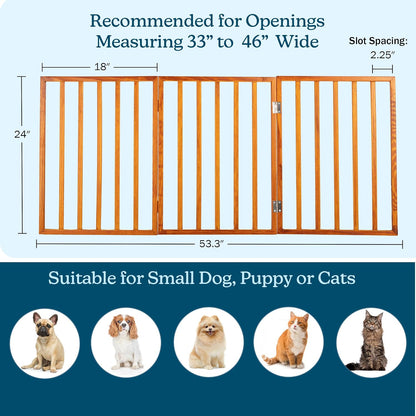 Pet Gate - 4-Panel Indoor Foldable Dog Fence for Stairs, Hallways or Doorways - 72x24-Inch Retractable Wood Freestanding Dog Gates (White)