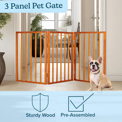 Pet Gate - 4-Panel Indoor Foldable Dog Fence for Stairs, Hallways or Doorways - 72x24-Inch Retractable Wood Freestanding Dog Gates (White)