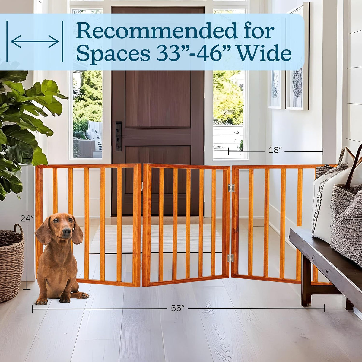 Pet Gate - 4-Panel Indoor Foldable Dog Fence for Stairs, Hallways or Doorways - 72x24-Inch Retractable Wood Freestanding Dog Gates (White)