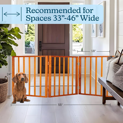 Pet Gate - 4-Panel Indoor Foldable Dog Fence for Stairs, Hallways or Doorways - 72x24-Inch Retractable Wood Freestanding Dog Gates (White)