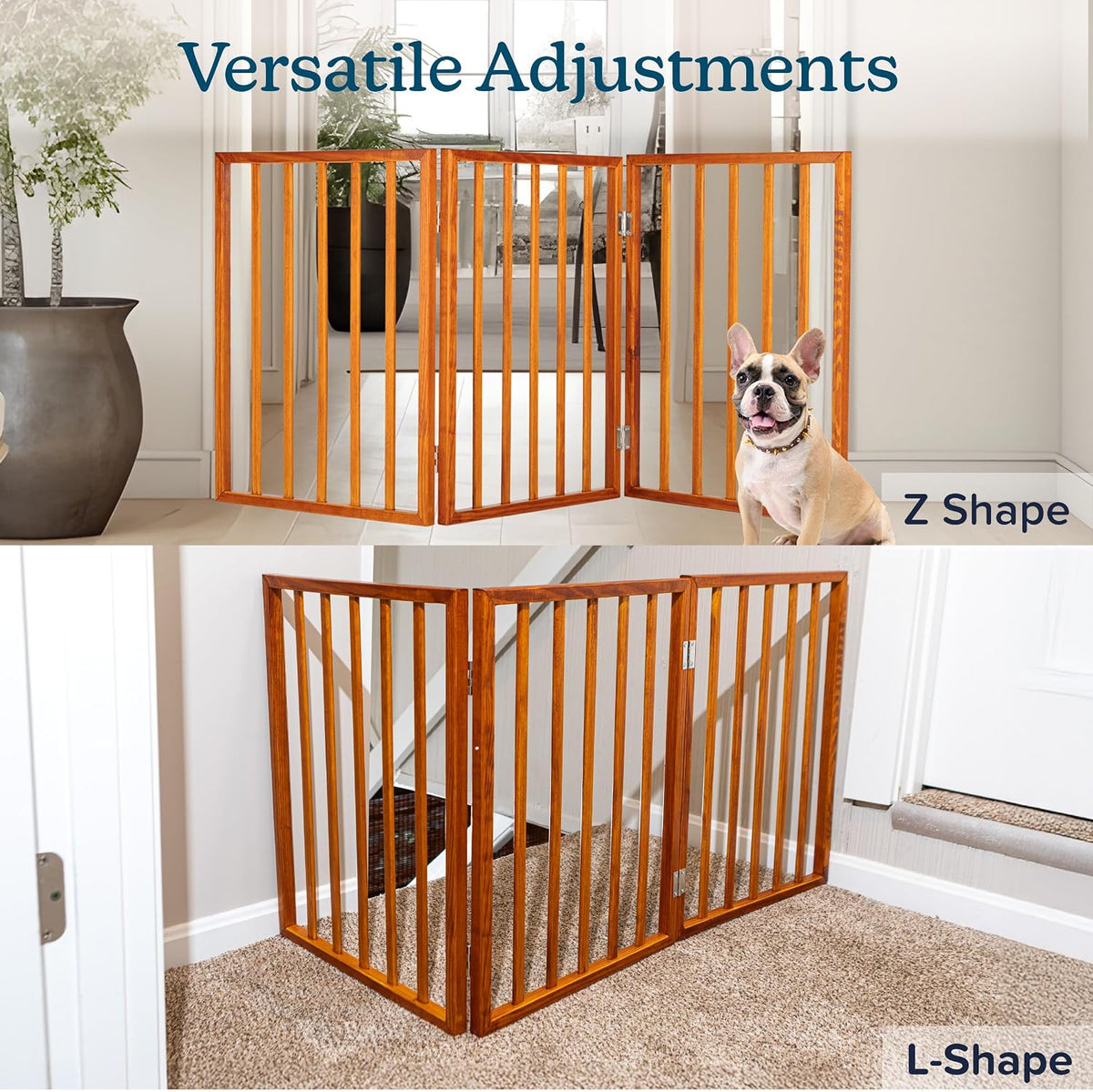 Pet Gate - 4-Panel Indoor Foldable Dog Fence for Stairs, Hallways or Doorways - 72x24-Inch Retractable Wood Freestanding Dog Gates (White)