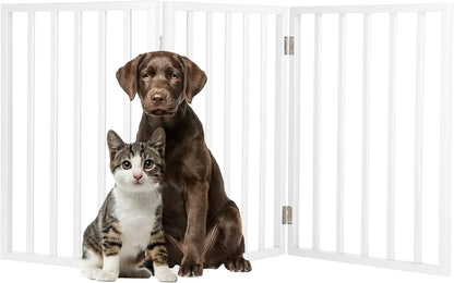 Pet Gate - 4-Panel Indoor Foldable Dog Fence for Stairs, Hallways or Doorways - 72x24-Inch Retractable Wood Freestanding Dog Gates (White)