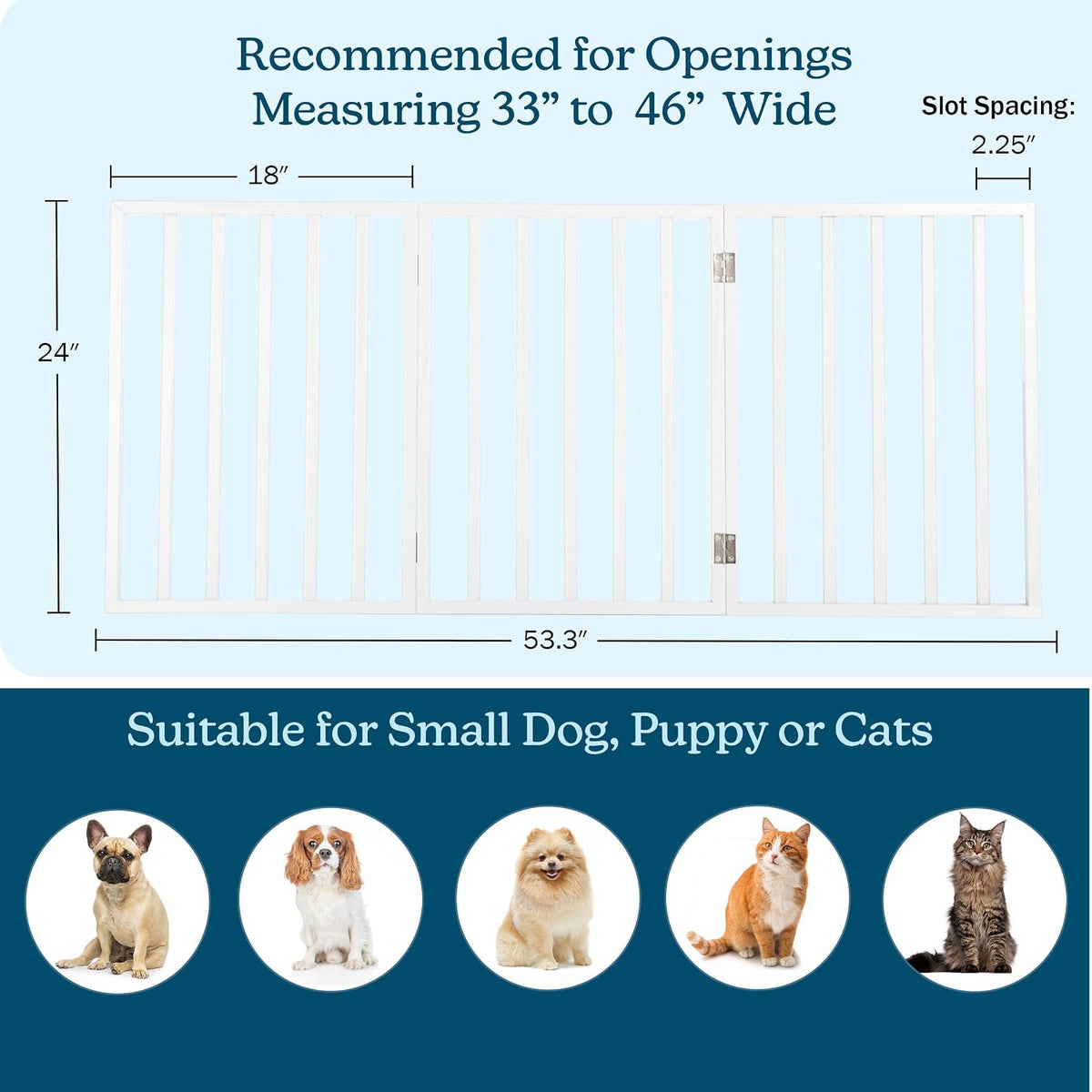 Pet Gate - 4-Panel Indoor Foldable Dog Fence for Stairs, Hallways or Doorways - 72x24-Inch Retractable Wood Freestanding Dog Gates (White)