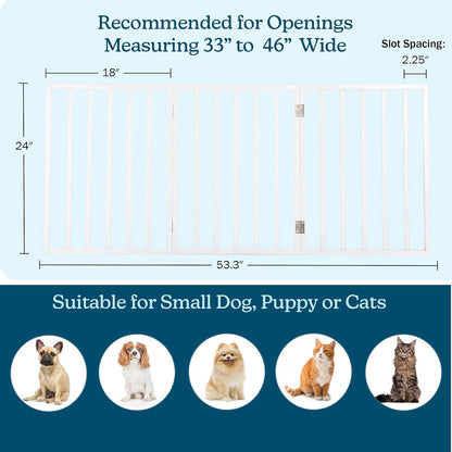 Pet Gate - 4-Panel Indoor Foldable Dog Fence for Stairs, Hallways or Doorways - 72x24-Inch Retractable Wood Freestanding Dog Gates (White)