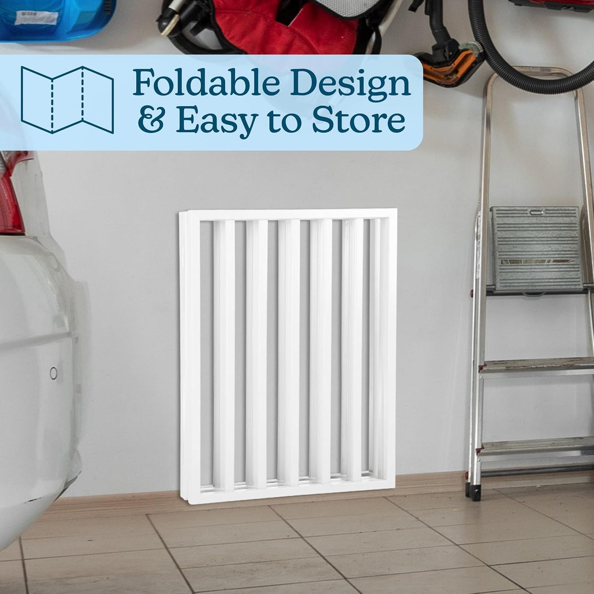 Pet Gate - 4-Panel Indoor Foldable Dog Fence for Stairs, Hallways or Doorways - 72x24-Inch Retractable Wood Freestanding Dog Gates (White)