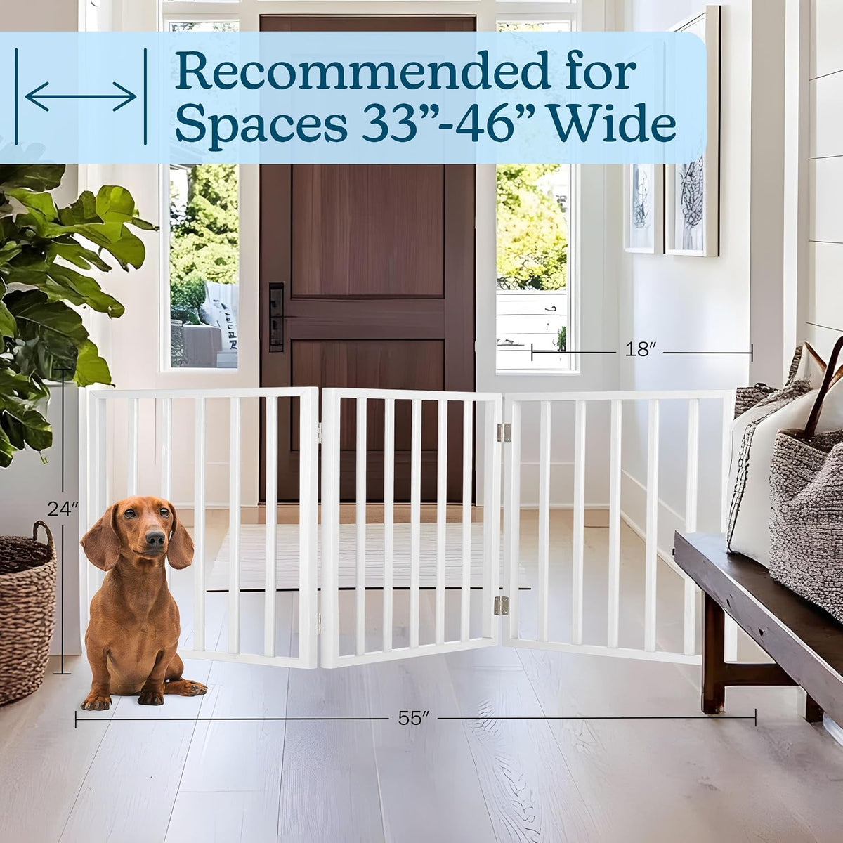 Pet Gate - 4-Panel Indoor Foldable Dog Fence for Stairs, Hallways or Doorways - 72x24-Inch Retractable Wood Freestanding Dog Gates (White)