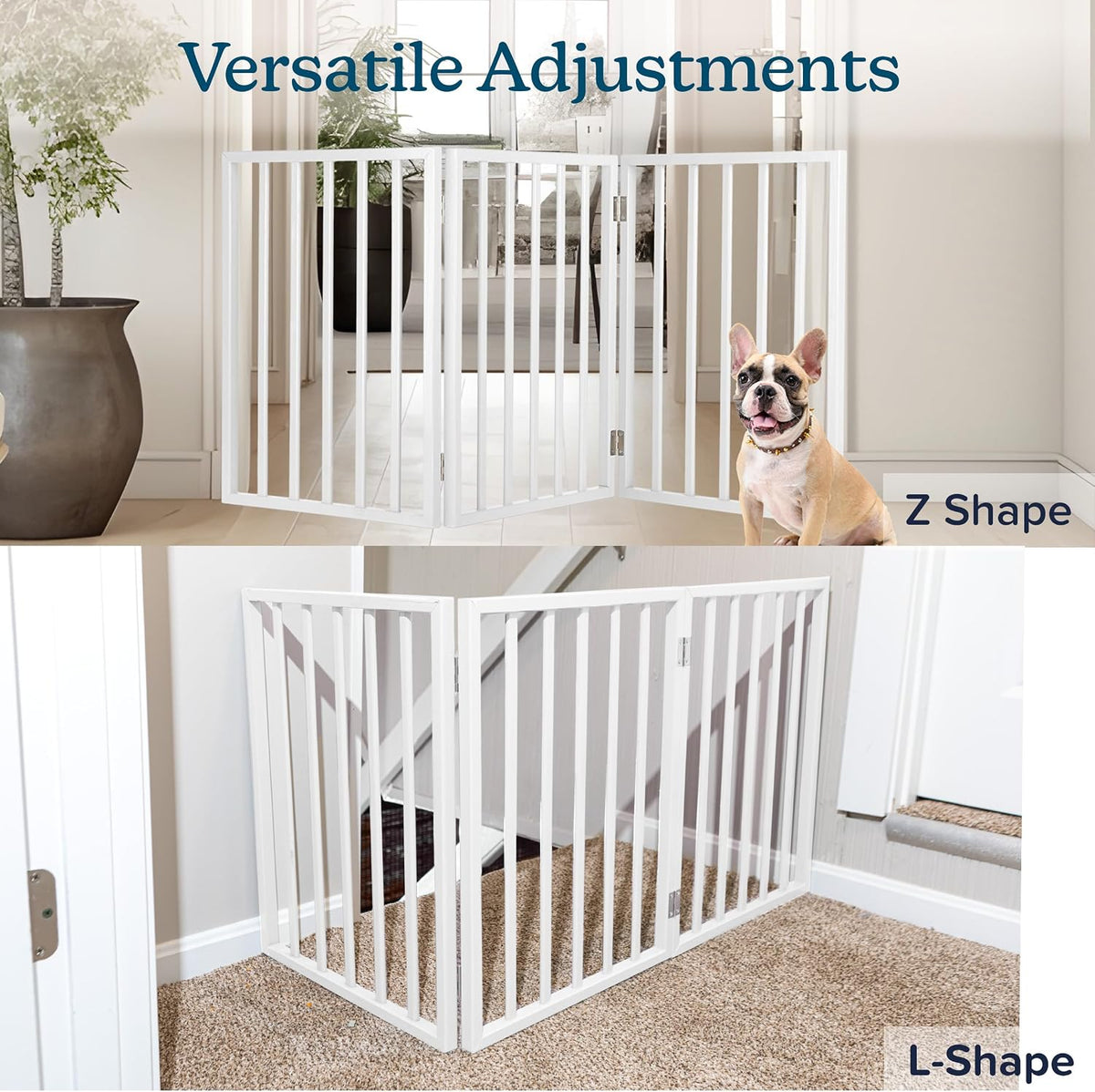 Pet Gate - 4-Panel Indoor Foldable Dog Fence for Stairs, Hallways or Doorways - 72x24-Inch Retractable Wood Freestanding Dog Gates (White)