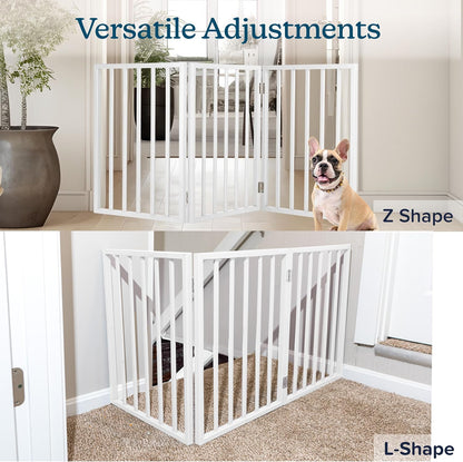 Pet Gate - 4-Panel Indoor Foldable Dog Fence for Stairs, Hallways or Doorways - 72x24-Inch Retractable Wood Freestanding Dog Gates (White)
