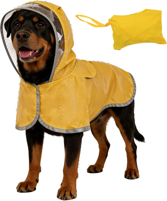 Dog Raincoat, Adjustable Dog Rain Jacket, Waterproof Dog Poncho, Clear Hooded Double Layer, Reflective Strip & Storage Pocket for Large Dogs (XXL)