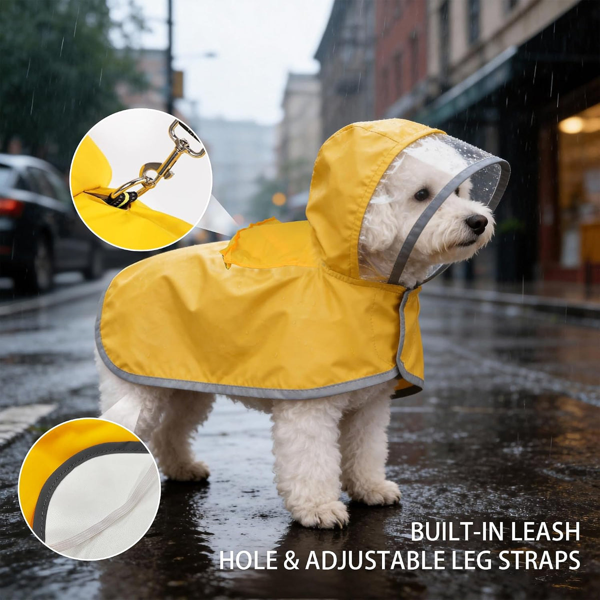 Dog Raincoat, Adjustable Dog Rain Jacket, Waterproof Dog Poncho, Clear Hooded Double Layer, Reflective Strip & Storage Pocket for Large Dogs (XXL)