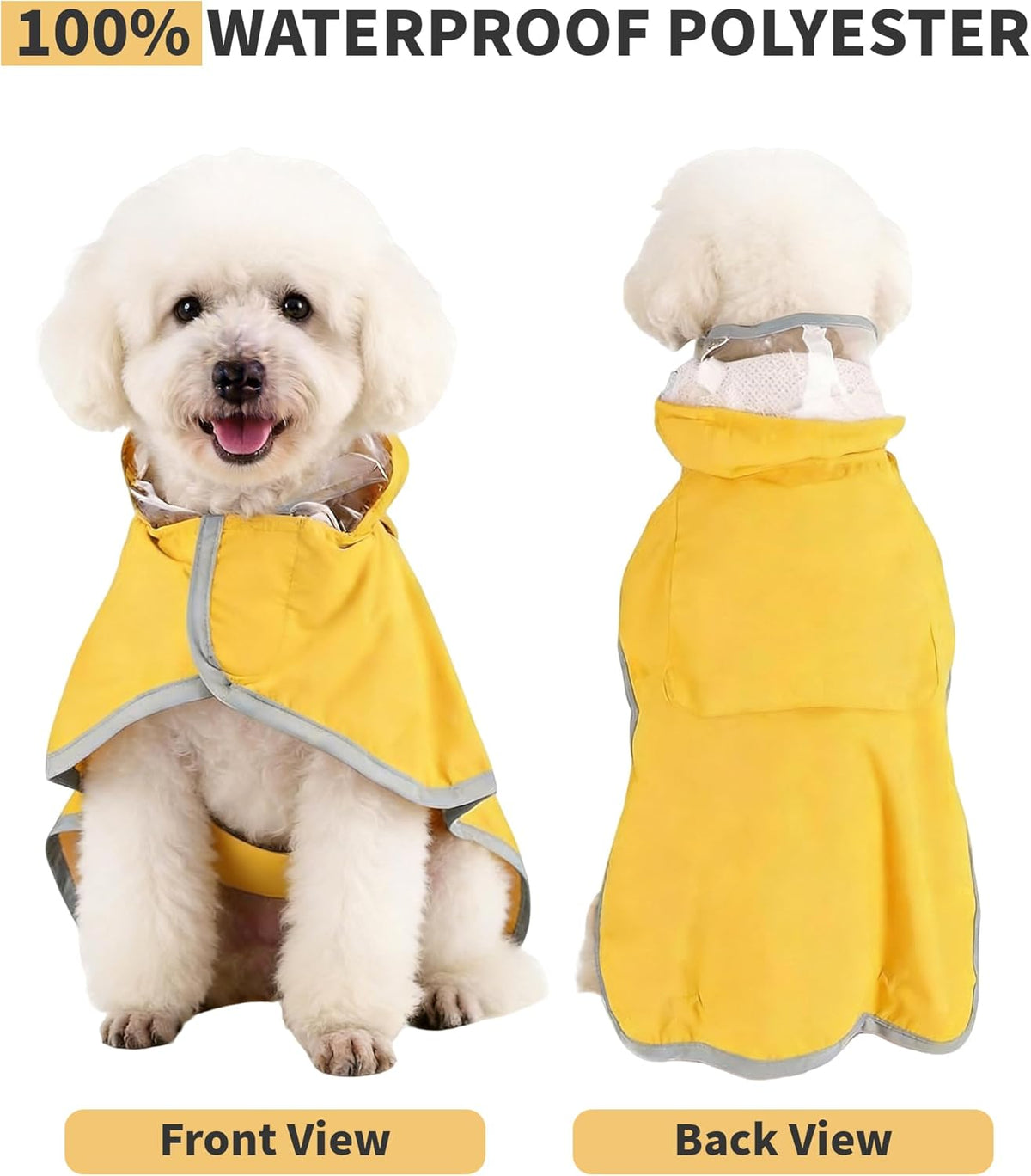 Dog Raincoat, Adjustable Dog Rain Jacket, Waterproof Dog Poncho, Clear Hooded Double Layer, Reflective Strip & Storage Pocket for Large Dogs (XXL)