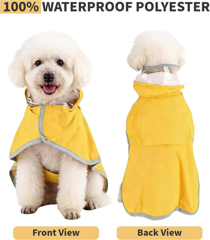 Dog Raincoat, Adjustable Dog Rain Jacket, Waterproof Dog Poncho, Clear Hooded Double Layer, Reflective Strip & Storage Pocket for Large Dogs (XXL)