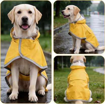 Dog Raincoat, Adjustable Dog Rain Jacket, Waterproof Dog Poncho, Clear Hooded Double Layer, Reflective Strip & Storage Pocket for Large Dogs (XXL)