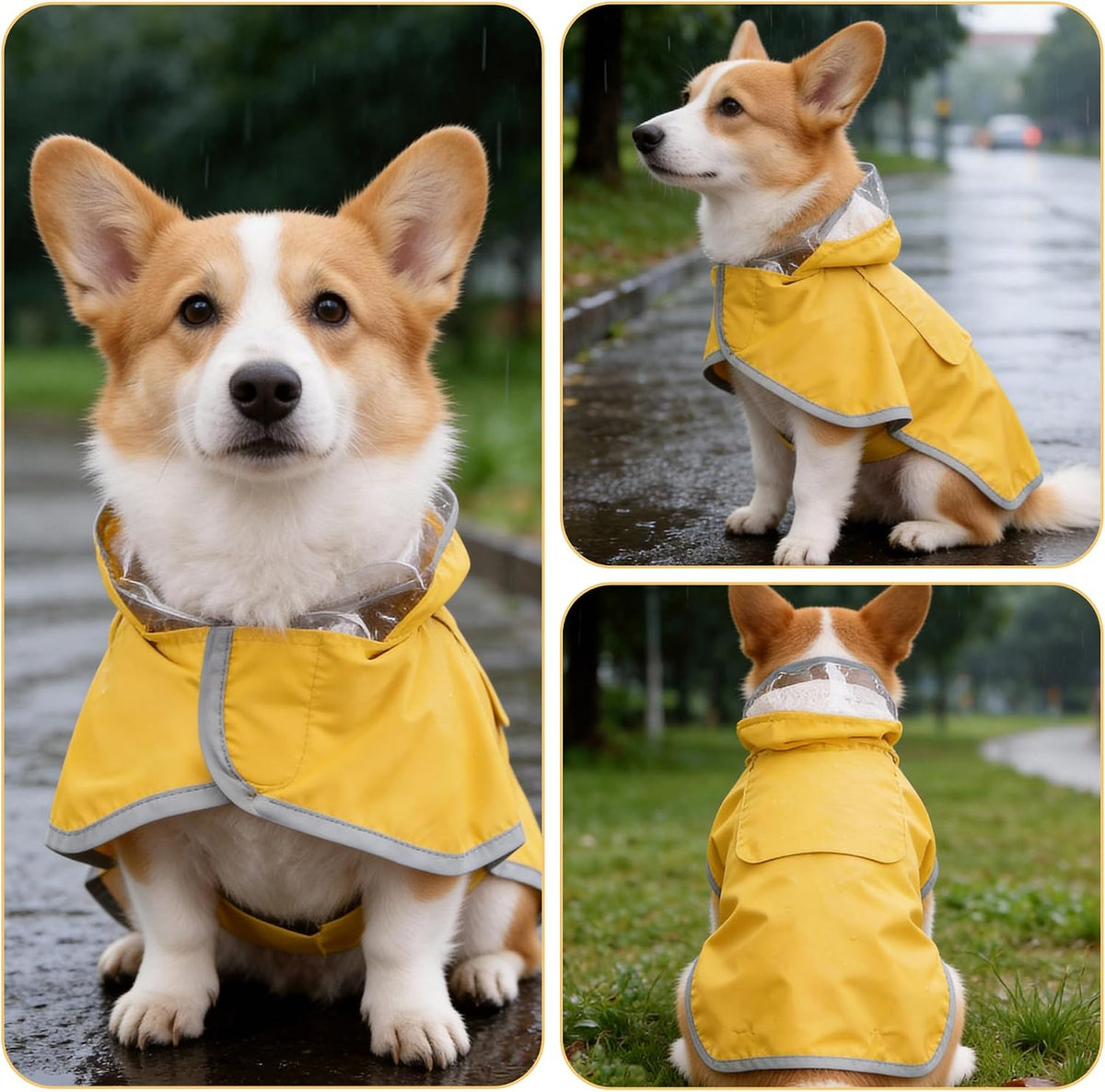 Dog Raincoat, Adjustable Dog Rain Jacket, Waterproof Dog Poncho, Clear Hooded Double Layer, Reflective Strip & Storage Pocket for Large Dogs (XXL)