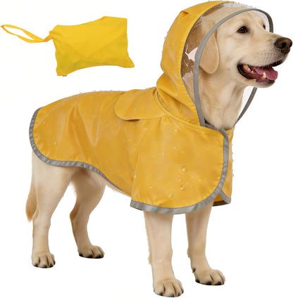 Dog Raincoat, Adjustable Dog Rain Jacket, Waterproof Dog Poncho, Clear Hooded Double Layer, Reflective Strip & Storage Pocket for Large Dogs (XXL)