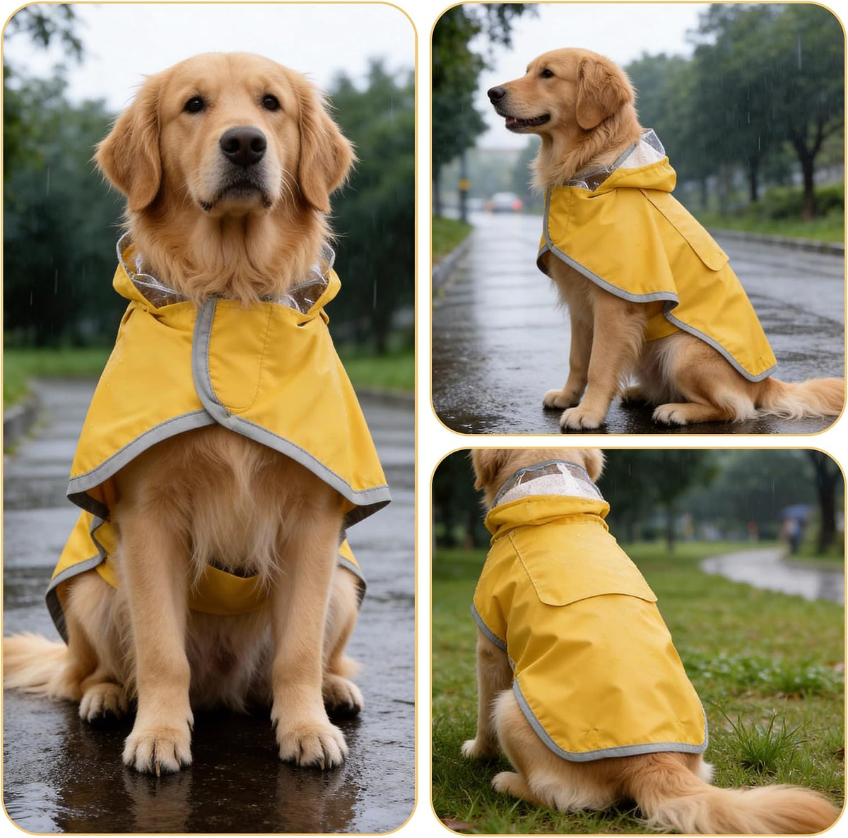 Dog Raincoat, Adjustable Dog Rain Jacket, Waterproof Dog Poncho, Clear Hooded Double Layer, Reflective Strip & Storage Pocket for Large Dogs (XXL)