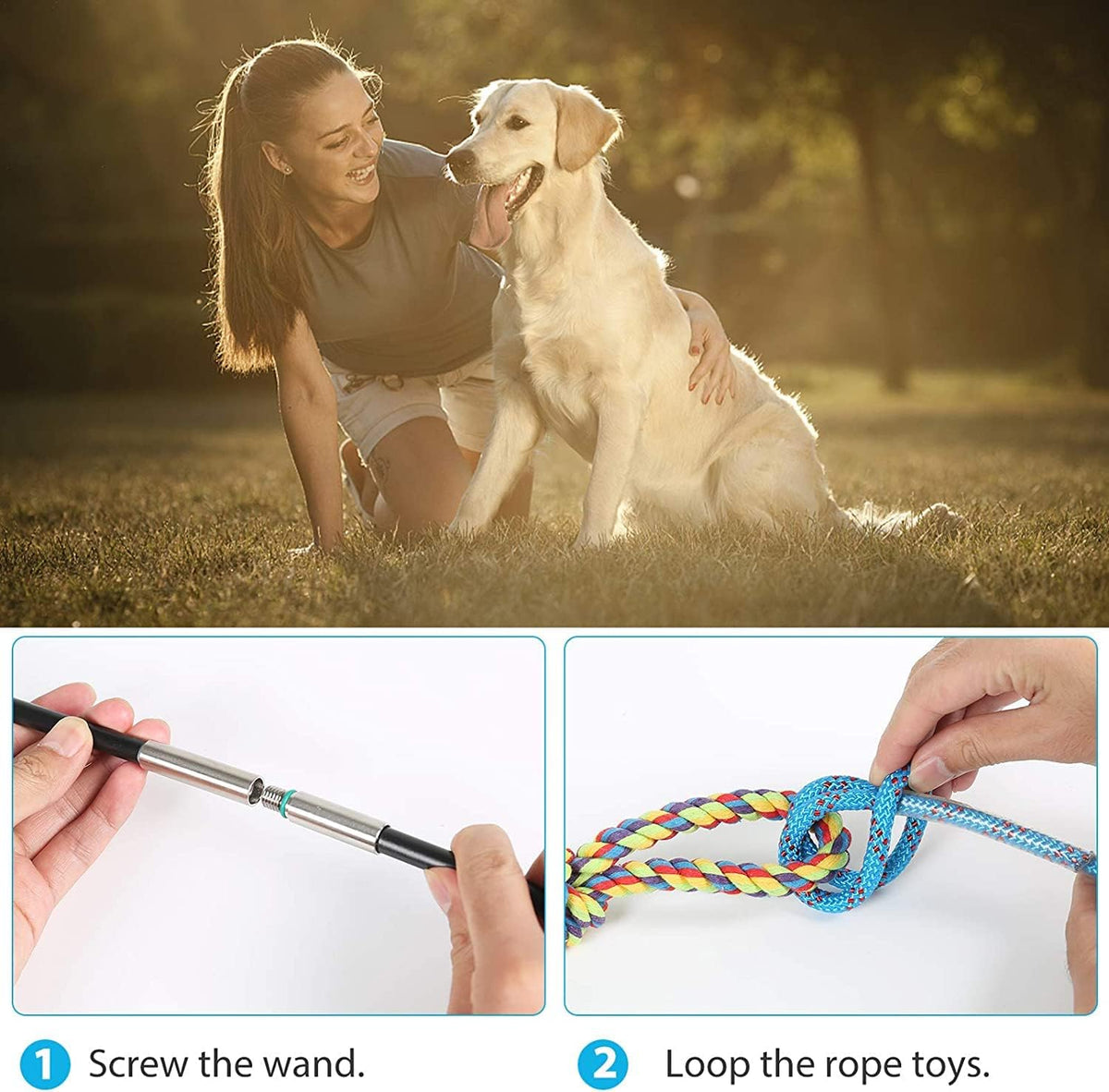 Flirt Pole for Dogs Interactive Chase Toy for Large Medium Small Puppy Dogs