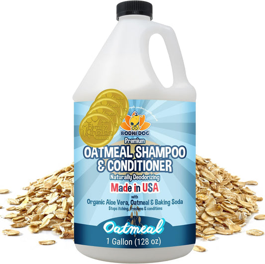 Natural Oatmeal Dog Shampoo & Conditioner - Hypoallergenic Formula - Naturally Deodorize Dogs, Cats & Pets - Moisturizes Dry, Itchy & Sensitive Skin - Made in USA (1 Gallon)