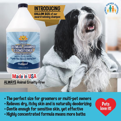 Natural Oatmeal Dog Shampoo & Conditioner - Hypoallergenic Formula - Naturally Deodorize Dogs, Cats & Pets - Moisturizes Dry, Itchy & Sensitive Skin - Made in USA (1 Gallon)