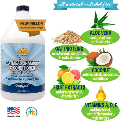 Natural Oatmeal Dog Shampoo & Conditioner - Hypoallergenic Formula - Naturally Deodorize Dogs, Cats & Pets - Moisturizes Dry, Itchy & Sensitive Skin - Made in USA (1 Gallon)