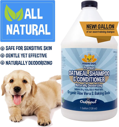 Natural Oatmeal Dog Shampoo & Conditioner - Hypoallergenic Formula - Naturally Deodorize Dogs, Cats & Pets - Moisturizes Dry, Itchy & Sensitive Skin - Made in USA (1 Gallon)
