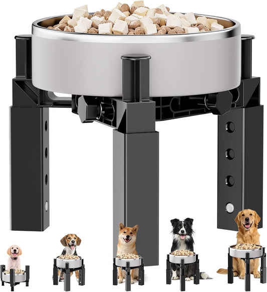 Dog Bowl Stand with Adjustable Height & Width, Anti-Slip Elevated Food Water Bowl Holder for Large Medium Small Dogs, Durable Raised Dog Feeder for Lifted Feeding, Only Stand Without Bowls