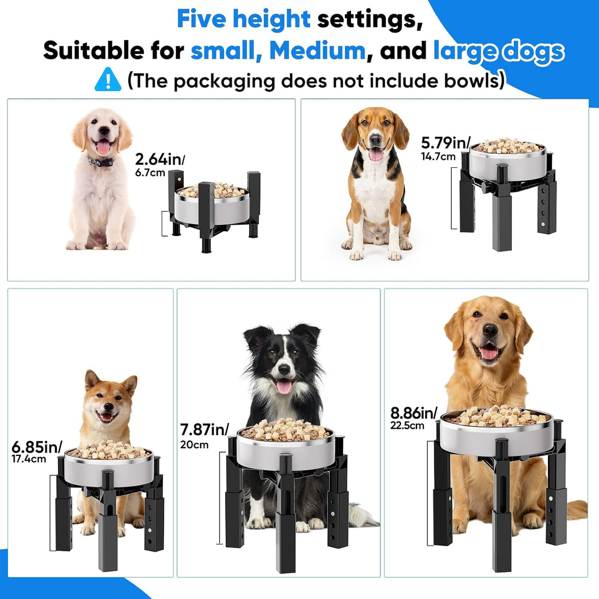 Dog Bowl Stand with Adjustable Height & Width, Anti-Slip Elevated Food Water Bowl Holder for Large Medium Small Dogs, Durable Raised Dog Feeder for Lifted Feeding, Only Stand Without Bowls
