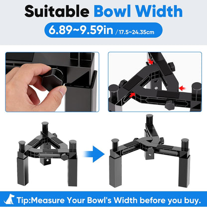 Dog Bowl Stand with Adjustable Height & Width, Anti-Slip Elevated Food Water Bowl Holder for Large Medium Small Dogs, Durable Raised Dog Feeder for Lifted Feeding, Only Stand Without Bowls