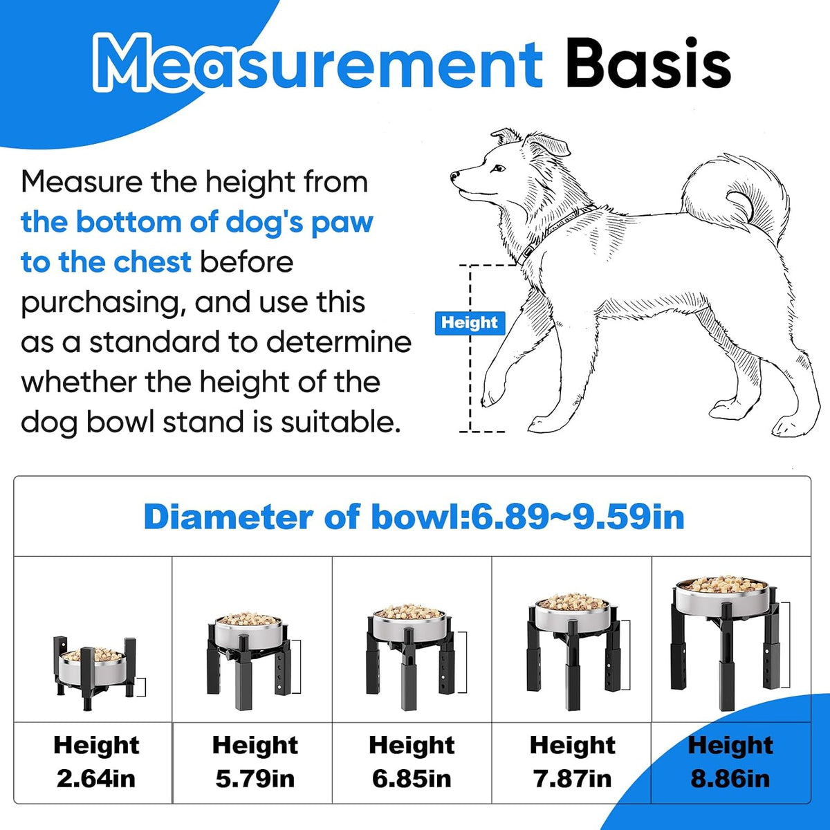 Dog Bowl Stand with Adjustable Height & Width, Anti-Slip Elevated Food Water Bowl Holder for Large Medium Small Dogs, Durable Raised Dog Feeder for Lifted Feeding, Only Stand Without Bowls