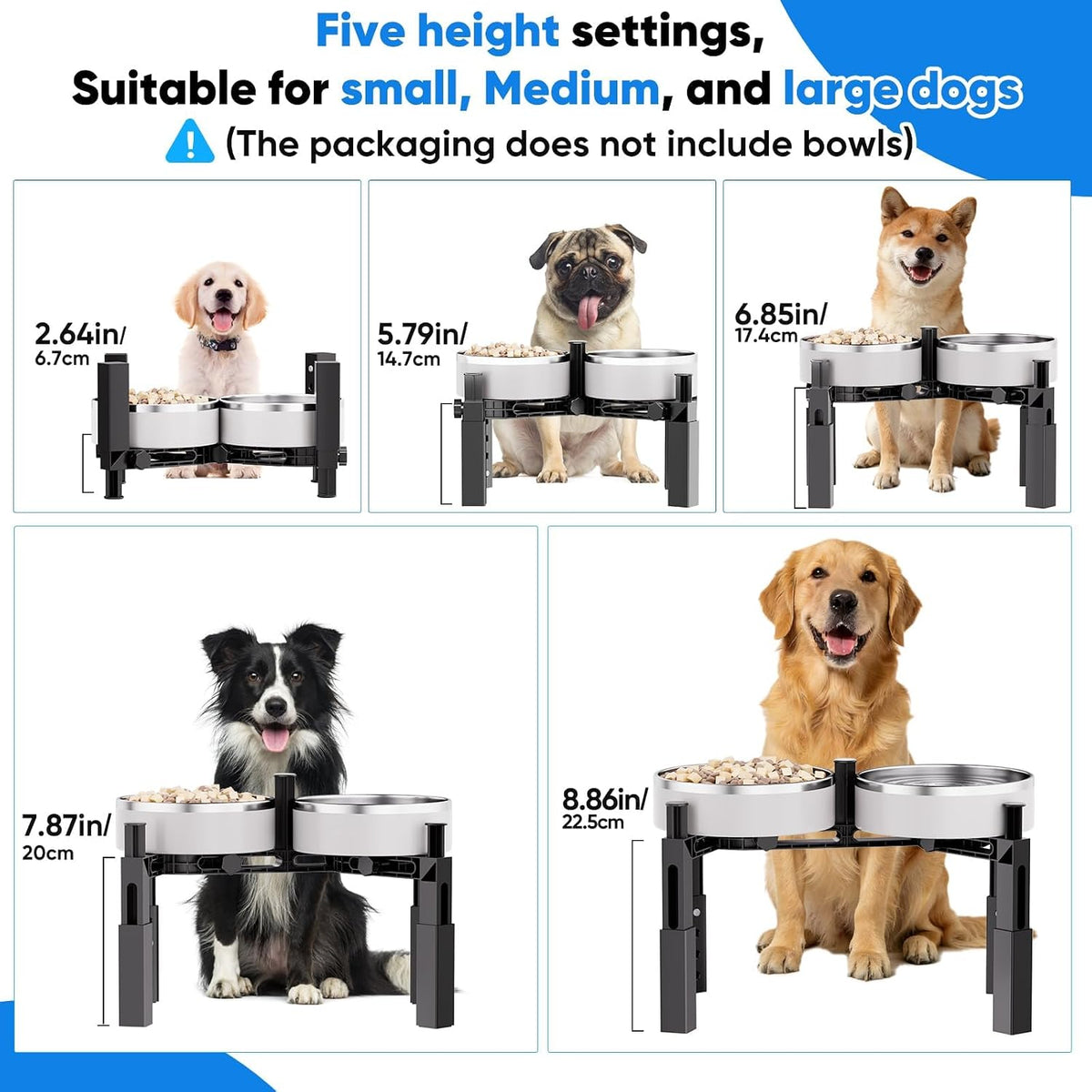 Dog Bowl Stand with Adjustable Height & Width, Anti-Slip Elevated Food Water Bowl Holder for Large Medium Small Dogs, Durable Raised Dog Feeder for Lifted Feeding, Only Stand Without Bowls