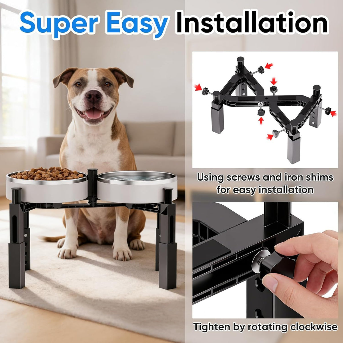 Dog Bowl Stand with Adjustable Height & Width, Anti-Slip Elevated Food Water Bowl Holder for Large Medium Small Dogs, Durable Raised Dog Feeder for Lifted Feeding, Only Stand Without Bowls