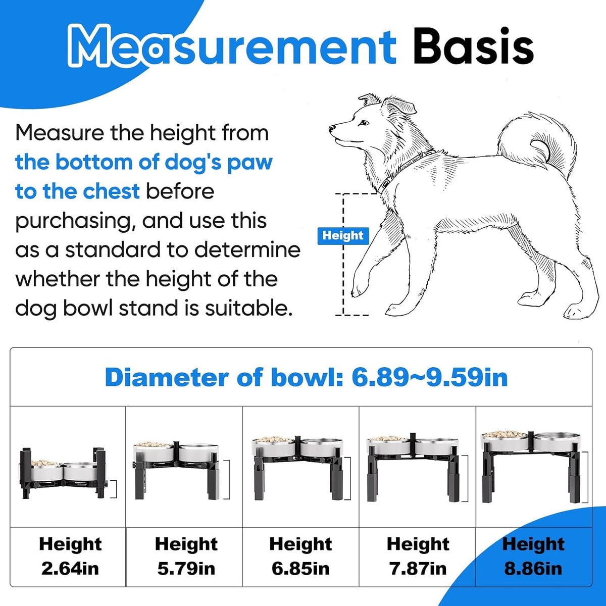 Dog Bowl Stand with Adjustable Height & Width, Anti-Slip Elevated Food Water Bowl Holder for Large Medium Small Dogs, Durable Raised Dog Feeder for Lifted Feeding, Only Stand Without Bowls