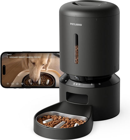 Automatic Cat Feeder, 5G WiFi Automatic Dog Food Dispenser with Freshness Preservation, 5L Timed Pet Feeder with Low Food Sensor, Up to 10 Meals Per Day, Granary Black