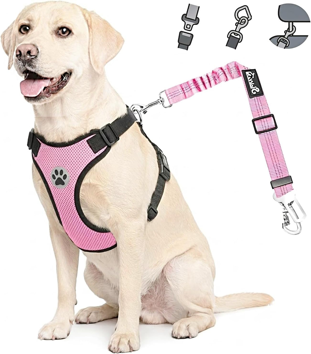 Dog Car Harness Seat Belt, Harness & Seatbelt with 2 in 1 Buckle