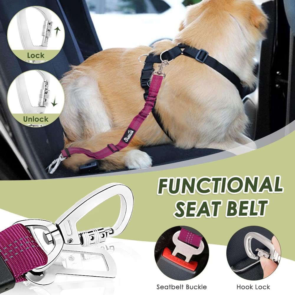 Dog Car Harness Seat Belt, Harness & Seatbelt with 2 in 1 Buckle