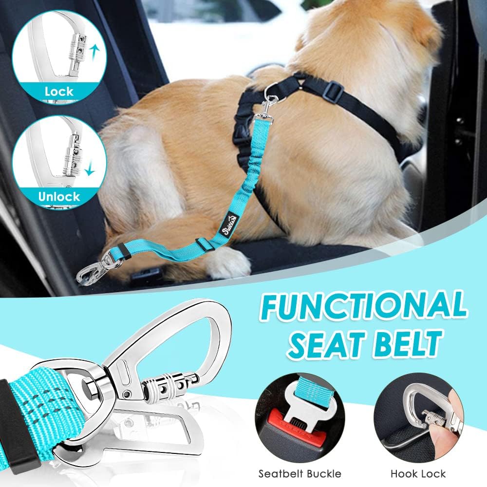 Dog Car Harness Seat Belt, Harness & Seatbelt with 2 in 1 Buckle