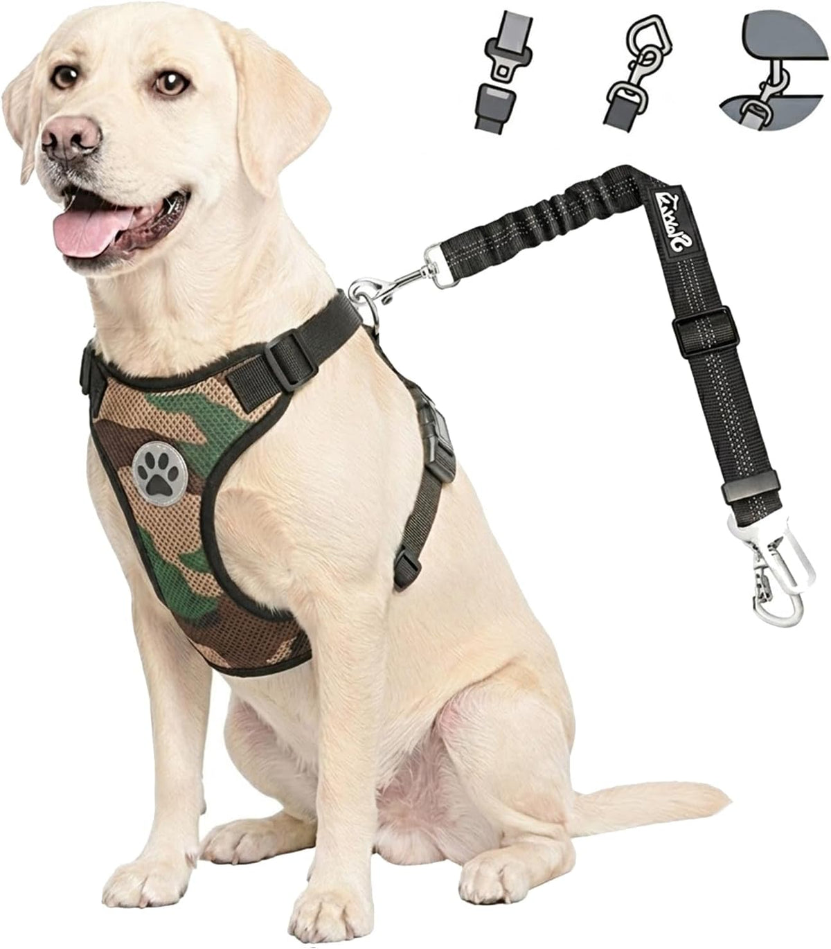 Dog Car Harness Seat Belt, Harness & Seatbelt with 2 in 1 Buckle