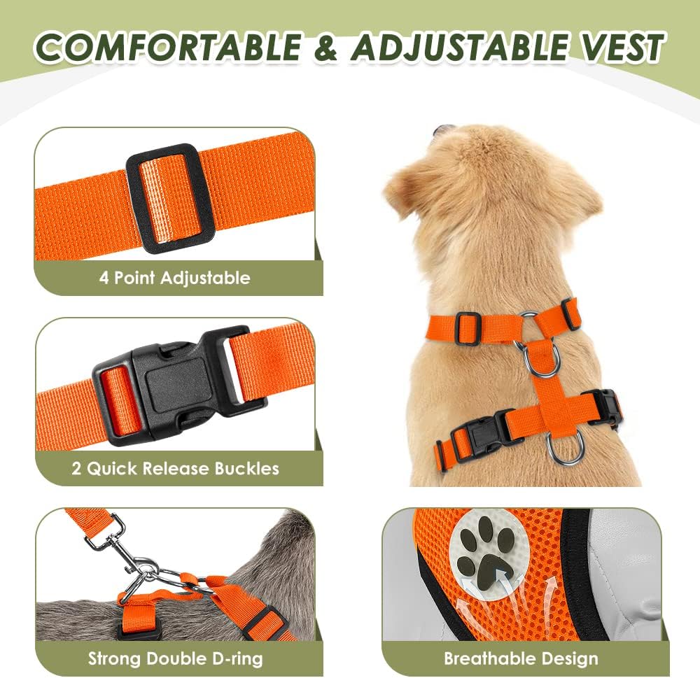 Dog Car Harness Seat Belt, Harness & Seatbelt with 2 in 1 Buckle