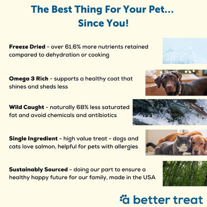 – Freeze Dried Salmon Dog Treats, Wild Caught, Single Ingredient | Natural High Value | Gluten Free, Grain Free, High Protein, Diabetic Friendly | Natural Fish Oil | Made in the USA