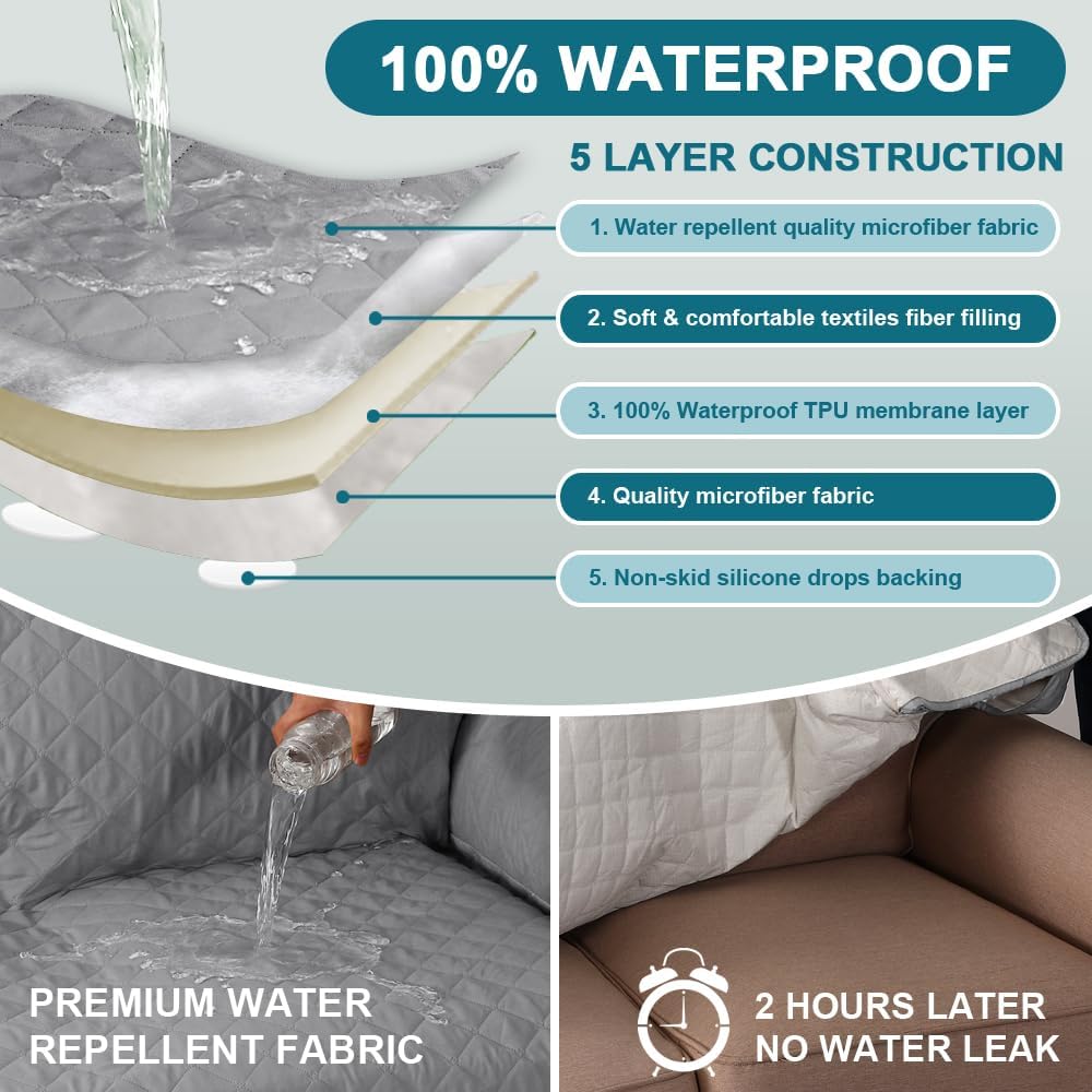 100% Waterproof Sofa Covers Couch Cover Sofa Cover for Dogs Couch Protector Triple Non-Slip Sofa Slipcover for 3 Cushion Couch Furniture Protector for Pets, Kids,Dog (Sofa 70", Ivory)