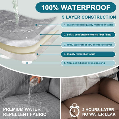 100% Waterproof Sofa Covers Couch Cover Sofa Cover for Dogs Couch Protector Triple Non-Slip Sofa Slipcover for 3 Cushion Couch Furniture Protector for Pets, Kids,Dog (Sofa 70", Ivory)