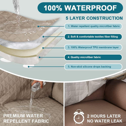 100% Waterproof Sofa Covers Couch Cover Sofa Cover for Dogs Couch Protector Triple Non-Slip Sofa Slipcover for 3 Cushion Couch Furniture Protector for Pets, Kids,Dog (Sofa 70", Ivory)