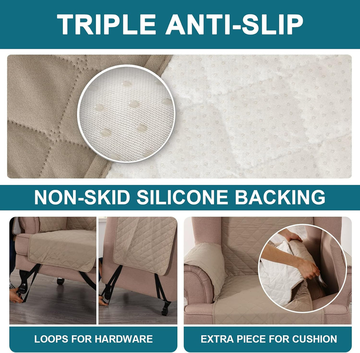 100% Waterproof Sofa Covers Couch Cover Sofa Cover for Dogs Couch Protector Triple Non-Slip Sofa Slipcover for 3 Cushion Couch Furniture Protector for Pets, Kids,Dog (Sofa 70", Ivory)