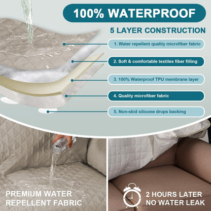 100% Waterproof Sofa Covers Couch Cover Sofa Cover for Dogs Couch Protector Triple Non-Slip Sofa Slipcover for 3 Cushion Couch Furniture Protector for Pets, Kids,Dog (Sofa 70", Ivory)