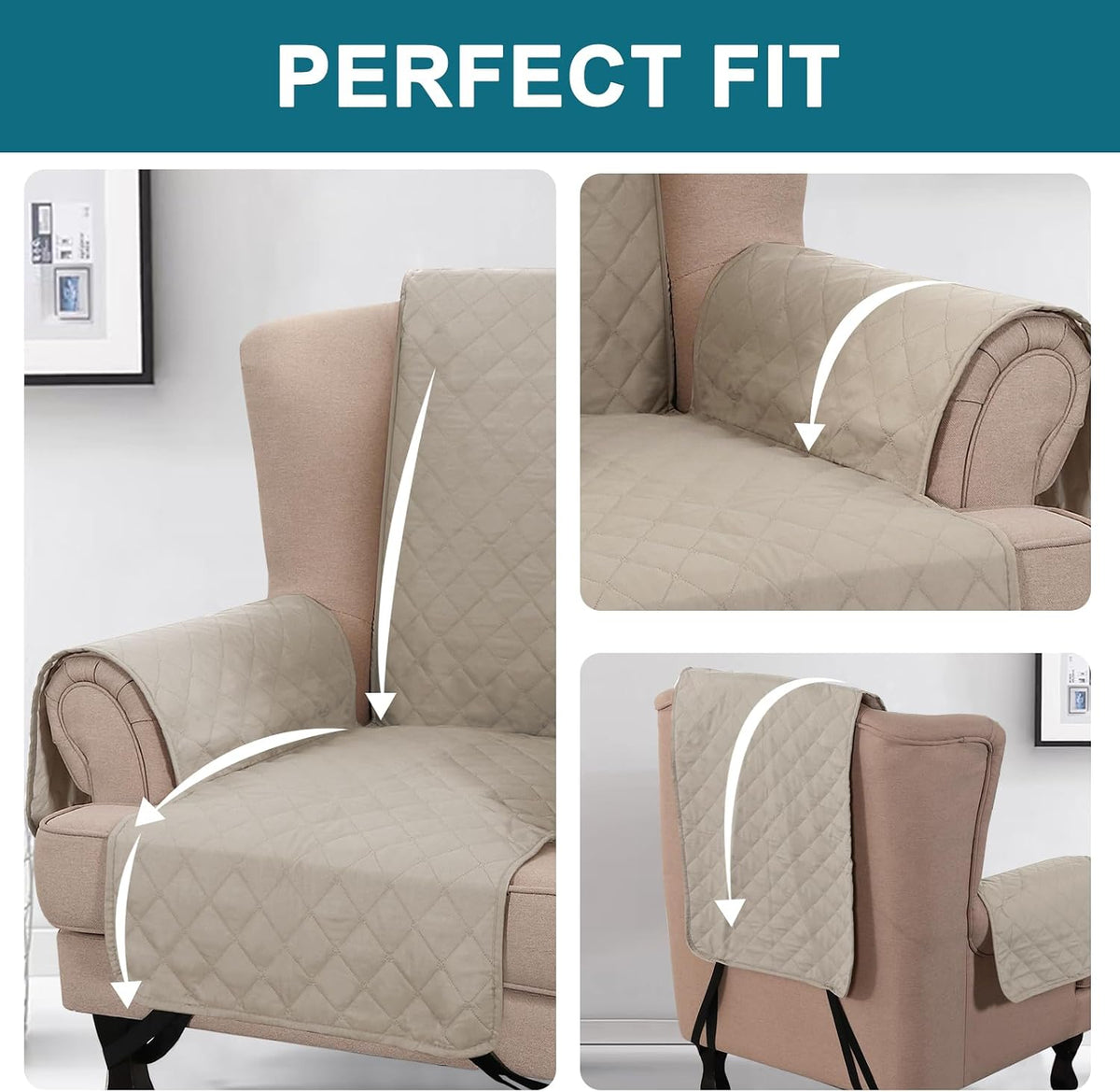 100% Waterproof Sofa Covers Couch Cover Sofa Cover for Dogs Couch Protector Triple Non-Slip Sofa Slipcover for 3 Cushion Couch Furniture Protector for Pets, Kids,Dog (Sofa 70", Ivory)