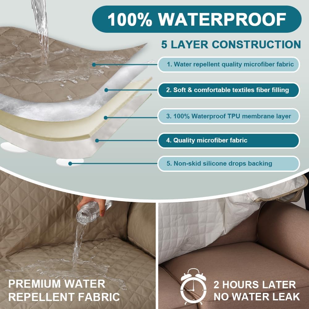 100% Waterproof Sofa Covers Couch Cover Sofa Cover for Dogs Couch Protector Triple Non-Slip Sofa Slipcover for 3 Cushion Couch Furniture Protector for Pets, Kids,Dog (Sofa 70", Ivory)