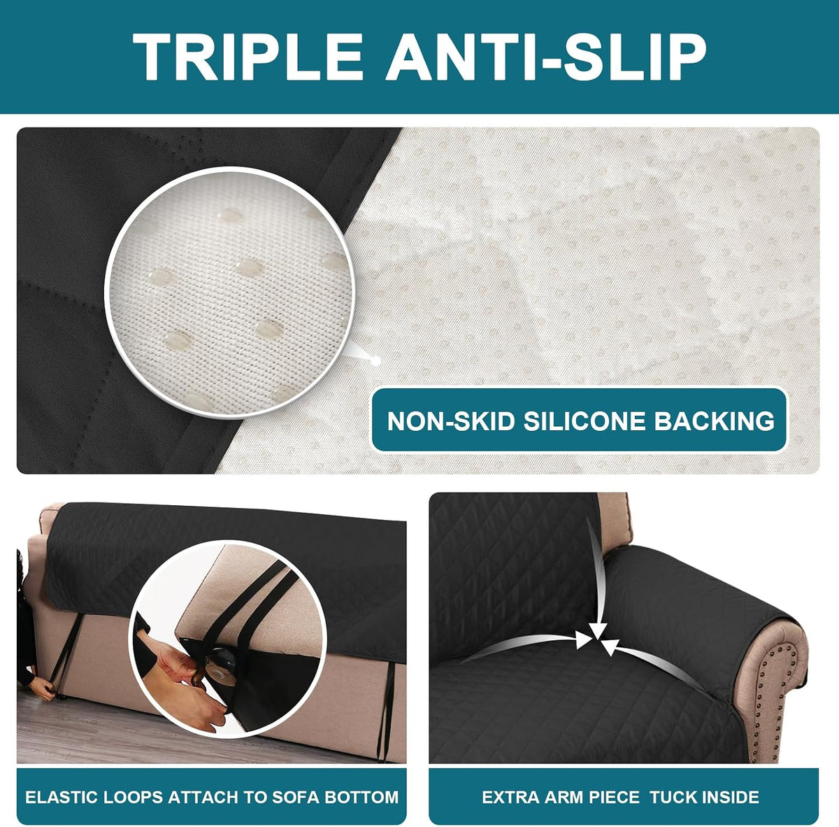 100% Waterproof Sofa Covers Couch Cover Sofa Cover for Dogs Couch Protector Triple Non-Slip Sofa Slipcover for 3 Cushion Couch Furniture Protector for Pets, Kids,Dog (Sofa 70", Ivory)