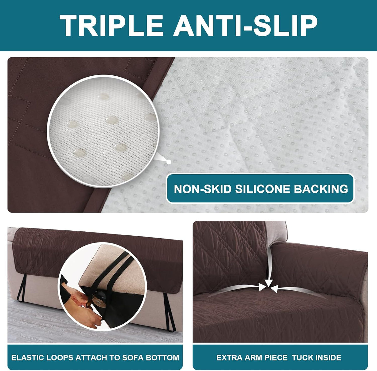 100% Waterproof Sofa Covers Couch Cover Sofa Cover for Dogs Couch Protector Triple Non-Slip Sofa Slipcover for 3 Cushion Couch Furniture Protector for Pets, Kids,Dog (Sofa 70", Ivory)
